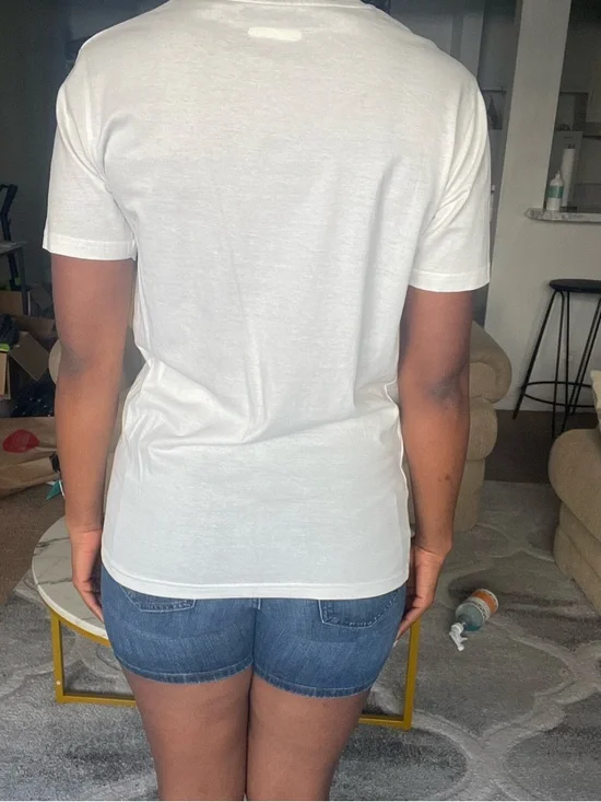 Aike White African Wax Print Stripe Graphic Tee | Size L - Picture 5 of 8